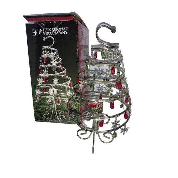 INTERNATIONAL SILVER CO. SPIRAL BOBBLE TREE VOTIVE HOLDER - CHRISTMAS DECOR - Picture 1 of 9